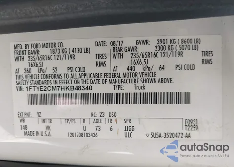 2017 Ford Transit-150 from USA, damaged, VIN 1FTYE2CM7HKB48340